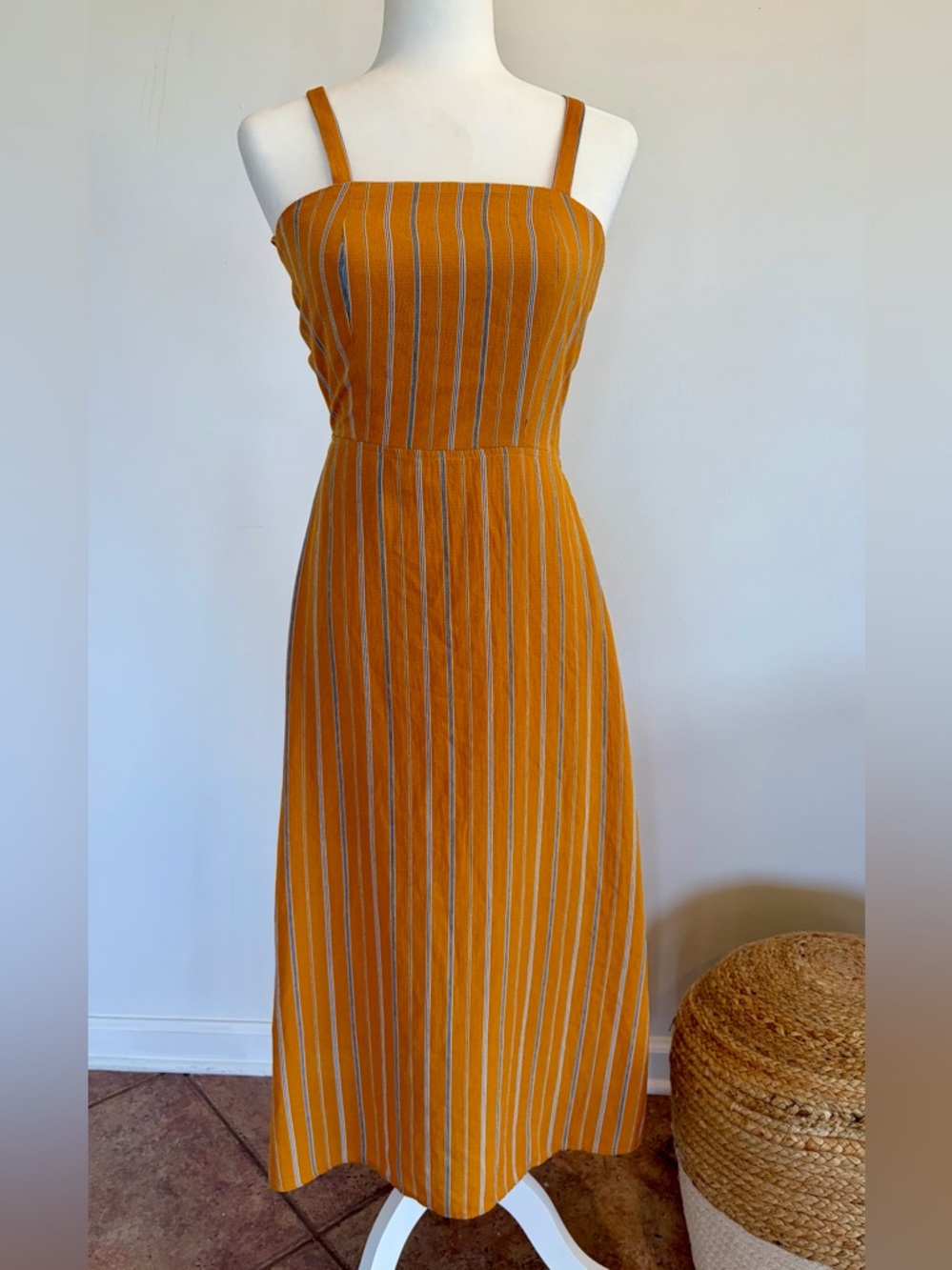 Potter's Pot Striped Mustard-White Maxi Dress Size Small